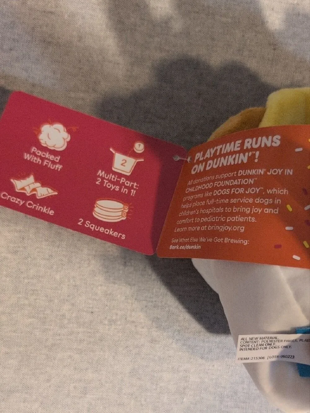 Bark Dunkin' Sausage, Egg & Cheese, Dog Toy New With Tags